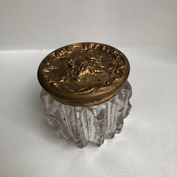 Antique Cut Crystal Jewelry Trinket Jar with Lid - Picture 1 of 4